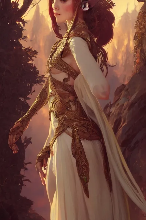 Prompt: beautiful elven princess, accurate anatomy, only two hands, highly detailed, digital painting, artstation, concept art, smooth, sharp focus, illustration, Unreal Engine 5, 8K, art by sakimichan and greg rutkowski and alphonse Mucha