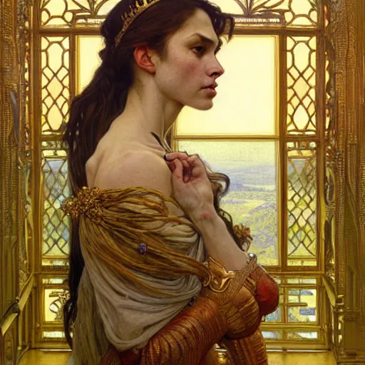 Image similar to highly detailed portrait of a majestic lioness queen in the form of a beautiful woman. d & d. art by donato giancola, eugene delacroix, ruan jia, carl larsson, alphonse mucha. trending on artstation, intricate details, energetic composition, golden ratio, concept art, illustration, elegant art, global illuminaition