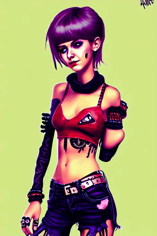 Prompt: a cute girl punk inspired by art Artstation Alena Zmienko, sketch, photoshop