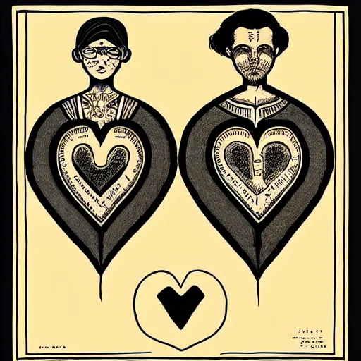 Image similar to perfectly centered symmetrical split male and female portrait of man and woman in love sharing one heart. illustration, highly detailed, simple, no jagged lines, smooth, artstation, wacom artwork by ravi zupa