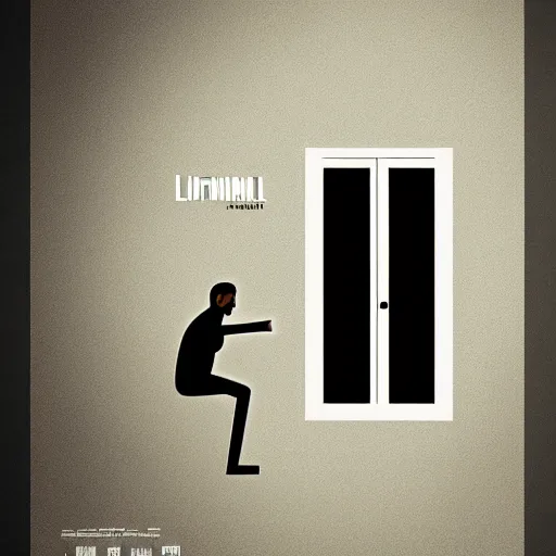 Prompt: poster for a short dramatic film called'liminal '. the poster follows the concept of liminality and the center element is a tiny wooden door and a silhouette of a man. movie poster, advertisement, high detail, trending on artstation