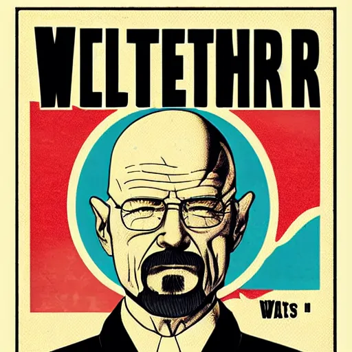 Prompt: Walter White depicted in an old style propaganda poster