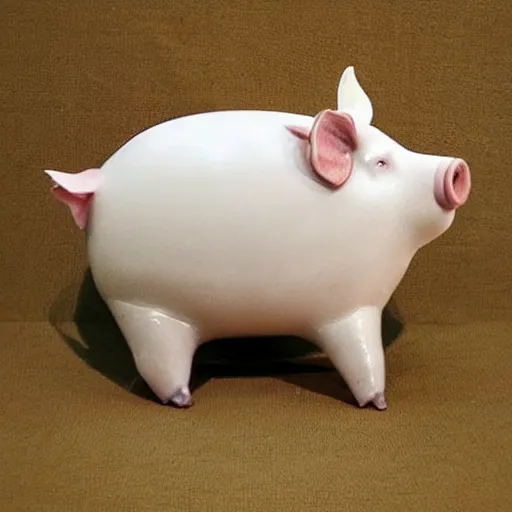 Image similar to “pig sculpture, mixed materials, pork, ikebana white flowers, white wax dripping”