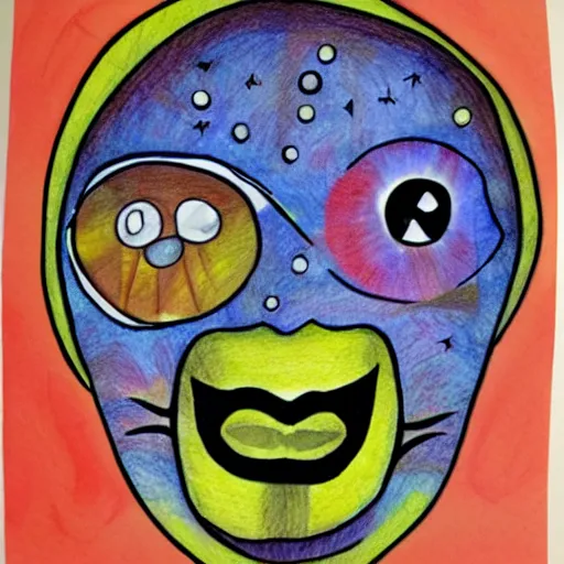 Image similar to collage, sun face from craigslist ads, color pen and pencil painting