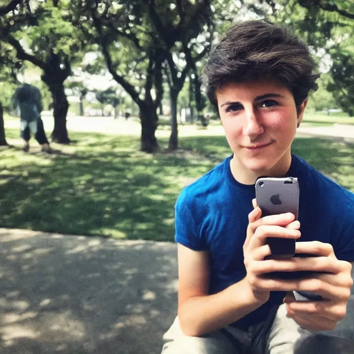 Image similar to modern color fine details iphone 12 Pro selfie photograph of a young 20 year old Dustin Hoffman at 20 years old taking a selfie in a park on an iPhone 12 Pro, 20 year old Bill Murray, modern HD cell phone photograph in color, instagram,