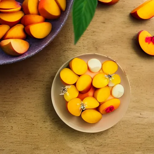 Prompt: beautiful photo of a fairy made of peaches, mangoes and sprinkles, dslr