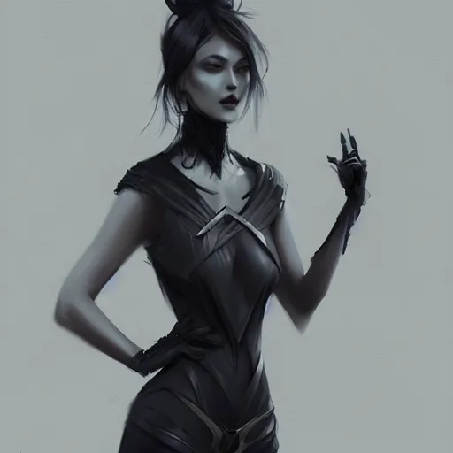 Image similar to a drawing of a woman in a black outfit, concept art by lu ji, cgsociety contest winner, fantasy art, concept art, artstation hd, 2 d game art