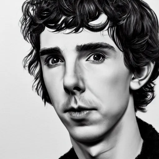 Prompt: portrait of a hybrid of benedict cumberbatch and freddie highmore and timothee chalamet, photo realistic, highly detailed, perfect face, fine details, realistic shading photorealism