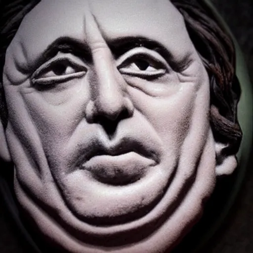 Image similar to al pacino's face made of foam in a cup of cappuccino, high detail