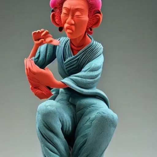 Image similar to claymation, 3 d clay sculpture, made of clay, ukiyo - e sculpture, colorful, detailed, inspired by tsuchiya koitsu