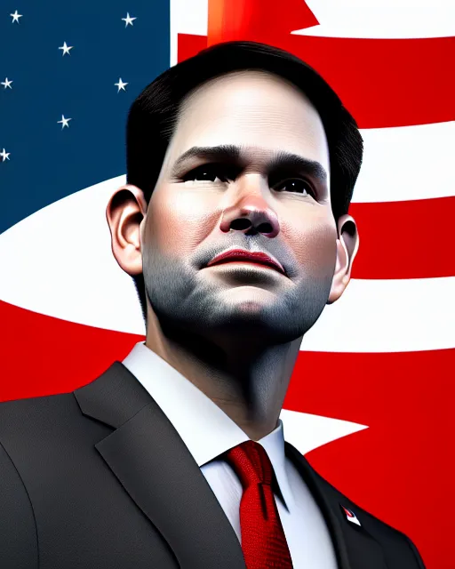 Prompt: a biomorphic portrait of marco rubio wearing a cnn hat, 4 k, octane high quality render