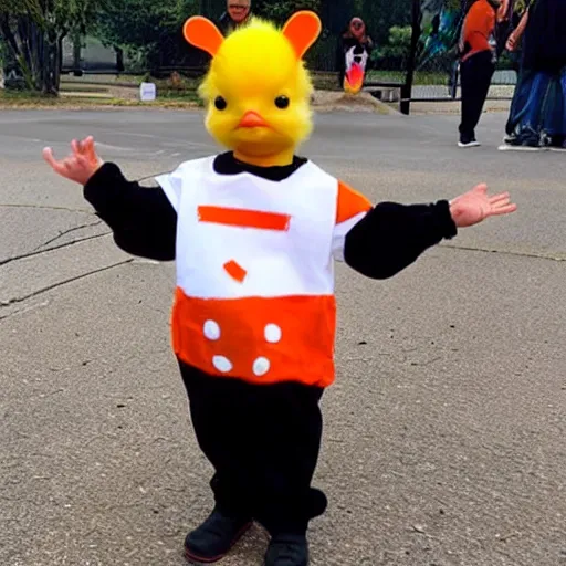 Image similar to cute baby chick dressed as an inmate