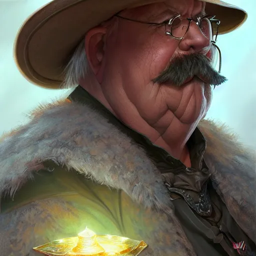 Prompt: Wilfred Brimley, closeup, D&D, fantasy, intricate, elegant, highly detailed, digital painting, artstation, concept art, matte, sharp focus, illustration, hearthstone, art by Artgerm and Greg Rutkowski and Alphonse Mucha