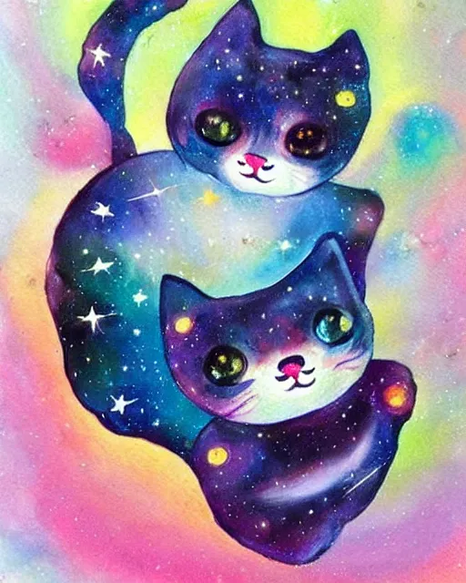 Image similar to cute galactic space kittens, painted in bright water colors