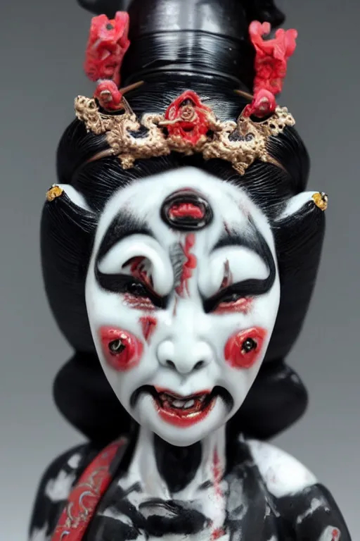 Image similar to porcelain oni geisha made by Kris Kuksi and HR Giger