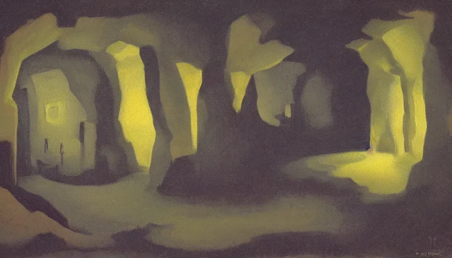 Image similar to a detailed oil painting of dark eerie ominous cave, prison cell, by nicholas roerich, by frank frazetta, by seurat, by hans emmenegger, by bruce pennington, by eyvind earle, moisture, grainy, highly detailed, realistic, outline, line,