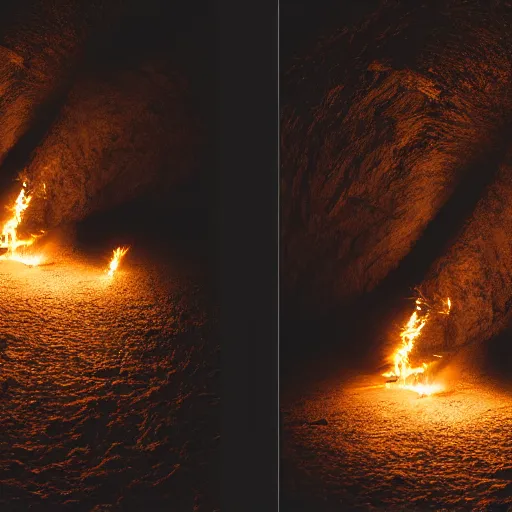 Image similar to closeup studio photograph of a lit match in a dark cave, dramatic lighting, edited in photoshop