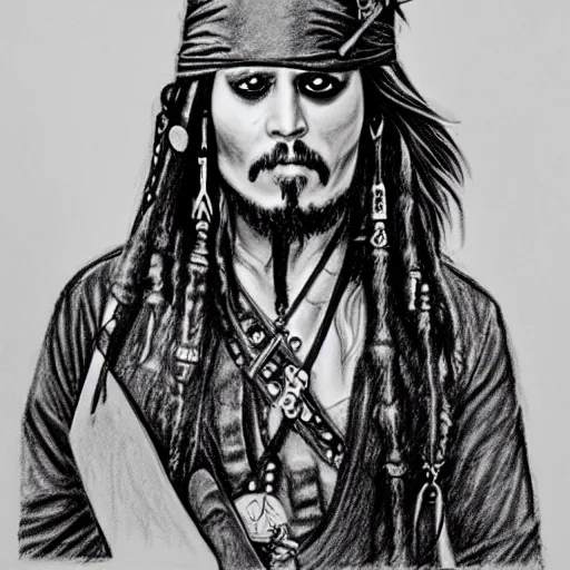 Image similar to jack sparrow a testifying in court. pencil court sketch. intricate. highly professionally detailed.