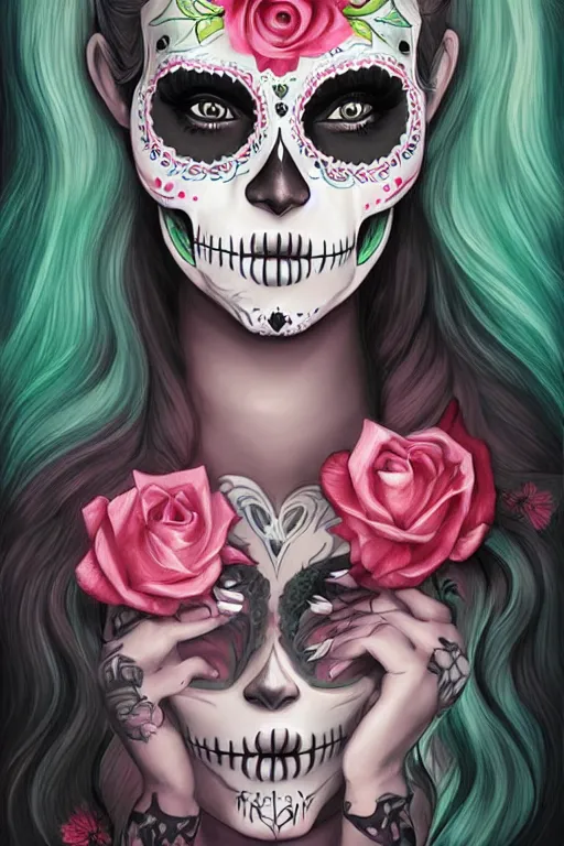 Image similar to Illustration of a sugar skull day of the dead girl, art by charlie bowater