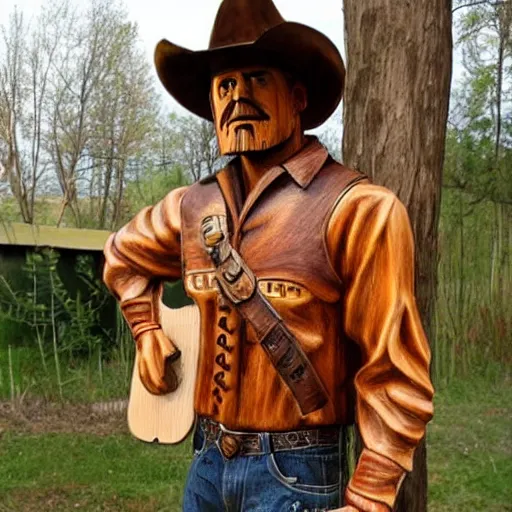 Image similar to a cowboy made out of wood, realistic, detailed,