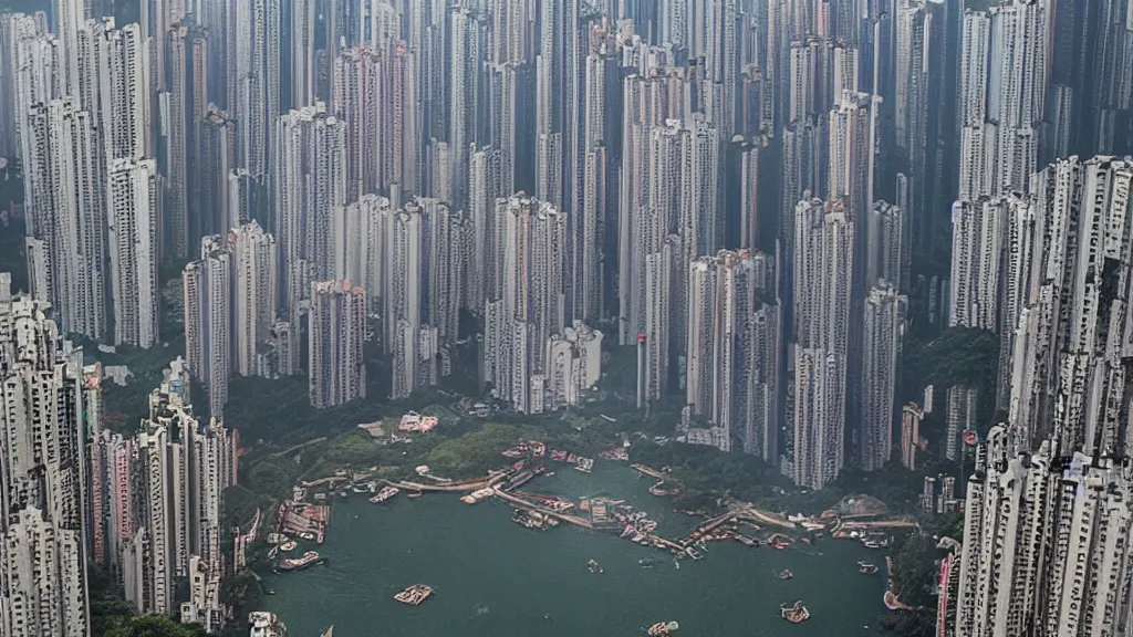 Image similar to aerial photography, a tornado ripping through the city of hong kong