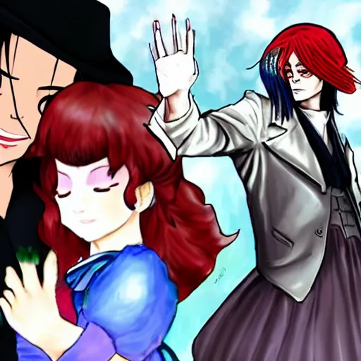 Prompt: Michael Jackson and his touhou waifu