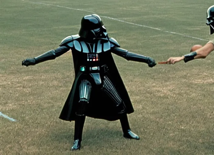 Image similar to film still of Darth Vader plays catch with a football with Luke Skywalker in the new Star Wars movie, 4k