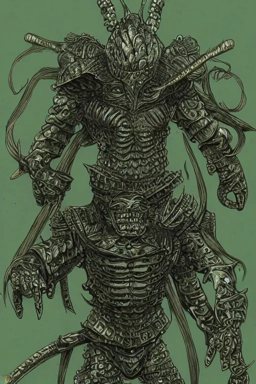 Image similar to humanoid tadpole warrior, wearing armour, swamp, symmetrical, highly detailed, digital art, sharp focus, trending on art station, kentaro miura manga art style