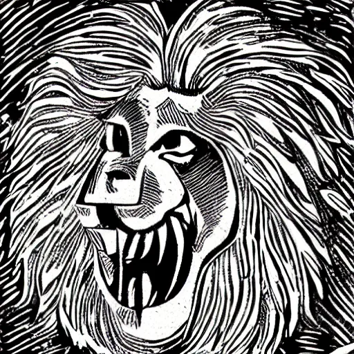 Image similar to woodcut image of a part man part lion