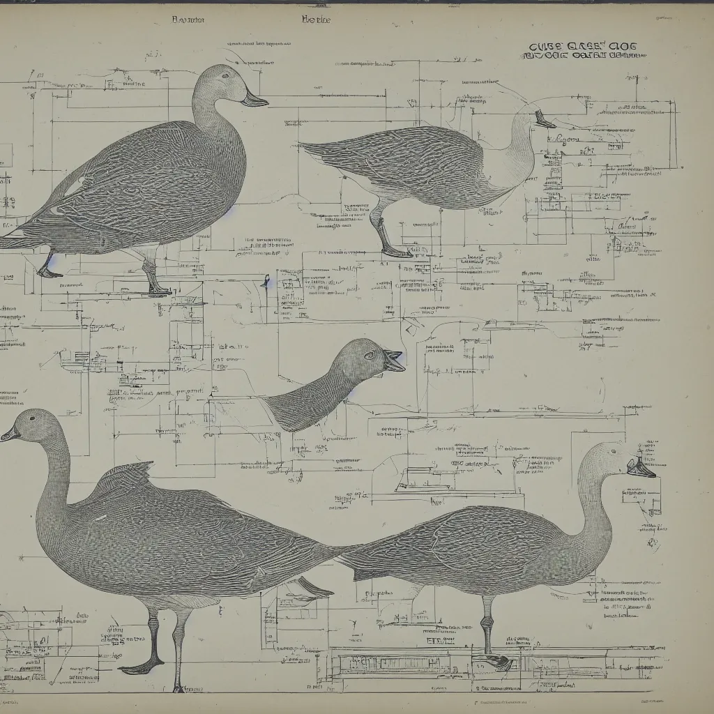 Image similar to blueprint of a goose, architecture diagram