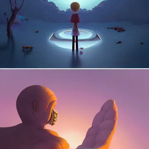 Image similar to !dream Goro Fujita, minimalistic, hyperrealistic surrealism, award winning masterpiece with incredible details, epic stunning, infinity pool, a surreal vaporwave liminal space, highly detailed, trending on ArtStation, artgerm and greg rutkowski and alphonse mucha, daily deviation, IAMAG, broken giant marble head statue ruins, golden hour