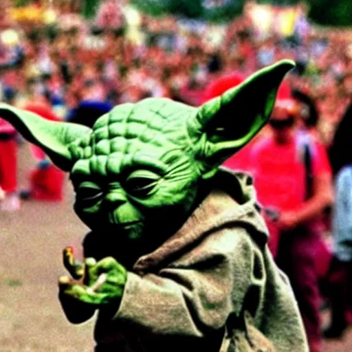 Image similar to yoda performing at woodstock