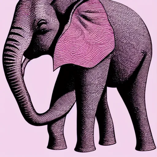 Prompt: pink elephant, fantasy art illustration, vector aesthetics, hyper detailed, minimalistic illustration, one line illustration, line art