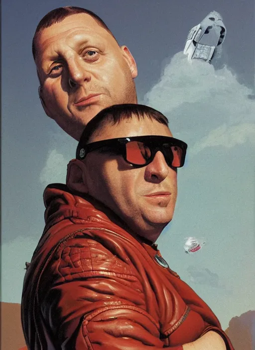 Image similar to head and shoulders portrait of shaun ryder in a leather spacesuit drinking moretti birra friulana in the sun , by normal rockwell