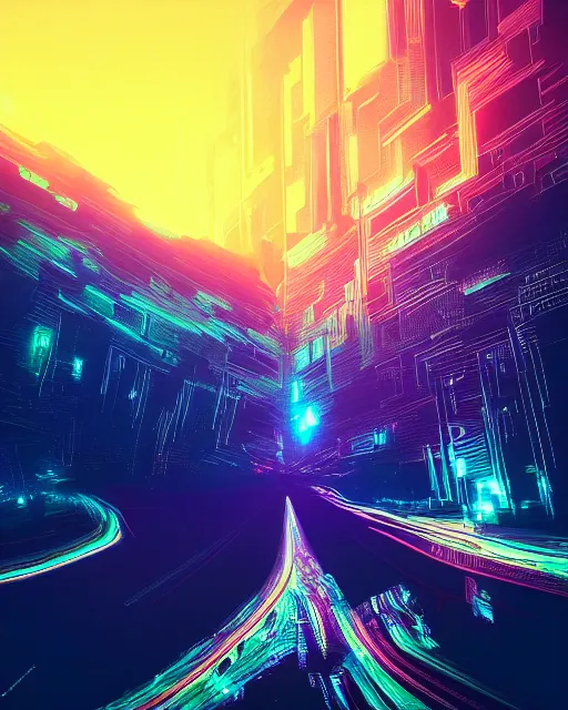 Image similar to Digital world, simulation theory, glitching, scifi, global illumination, unique landscape, fine details, perfect, 8k high detail, masterpiece, trending on ArtStation, by Alena Aenami, Petros Afshar, Liam Wong