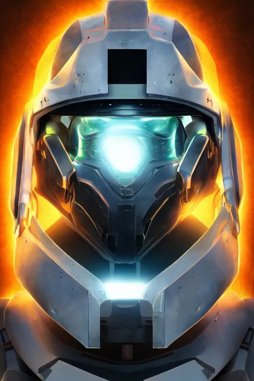 Image similar to robot ninja mask helmet halo master chief radiating a glowing aura global illumination ray tracing hdr fanart arstation by ian pesty and katarzyna da „ bek - chmiel