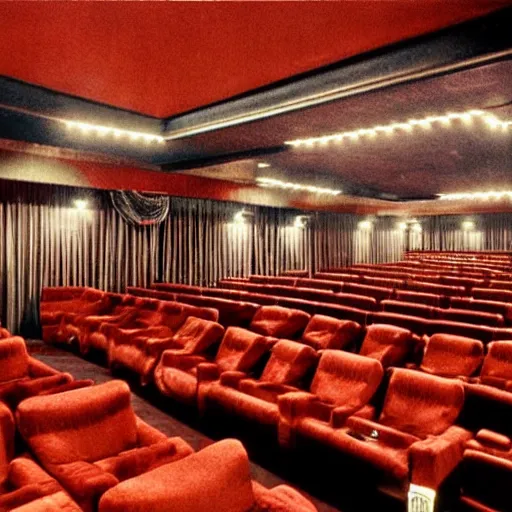 Prompt: retro photo of the interior of a movie theater