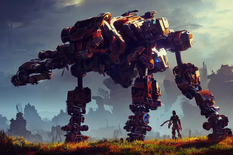 Image similar to scrapper machine mecanical creature robot of horizon forbidden west horizon zero dawn radiating a glowing aura global illumination ray tracing hdr fanart arstation by ian pesty and alena aenami artworks in 4 k