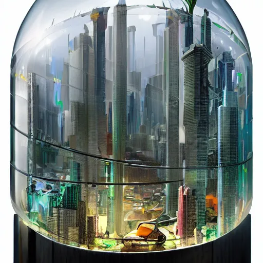 Prompt: a diorama city inside a glass bottle, Beeple, artstation, hyperrealistic lightning, mysteries, vivid, lucid, amazing, spectacular