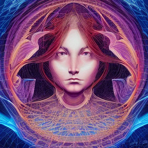 Image similar to beautiful portrait of intelligence of science, spatial space deformation in latent space, math art, astral plane, by artgerm and dan mumford and gustave dore