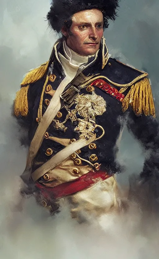 Image similar to portrait of a napoleonic admiral, male, detailed face, fantasy, highly detailed, cinematic lighting, digital painting by craig mullins