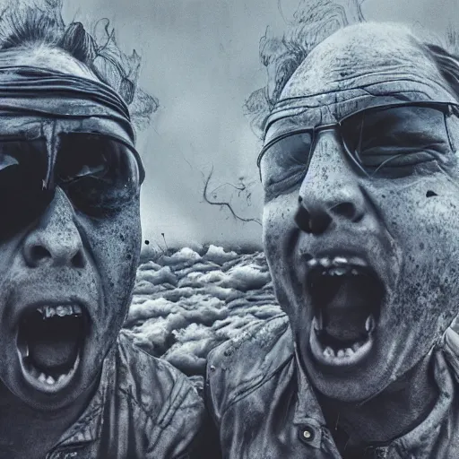 Image similar to selfies people with melting faces took at a nuclear apocalypse, photorealist, 4 k