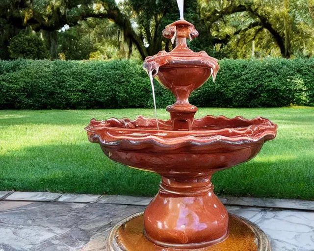 Image similar to incredibly beautiful ornate gravy fountain brimming with rich beefy gravy, in the grounds of a fried mansion in Louisiana