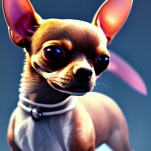 Image similar to a chihuahua with a third eye living in an extradimensional reality, in the style of wlop, illustration, epic, fantasy, hyper detailed, smooth, unreal engine, sharp focus, ray tracing, physically based rendering, renderman, beautiful