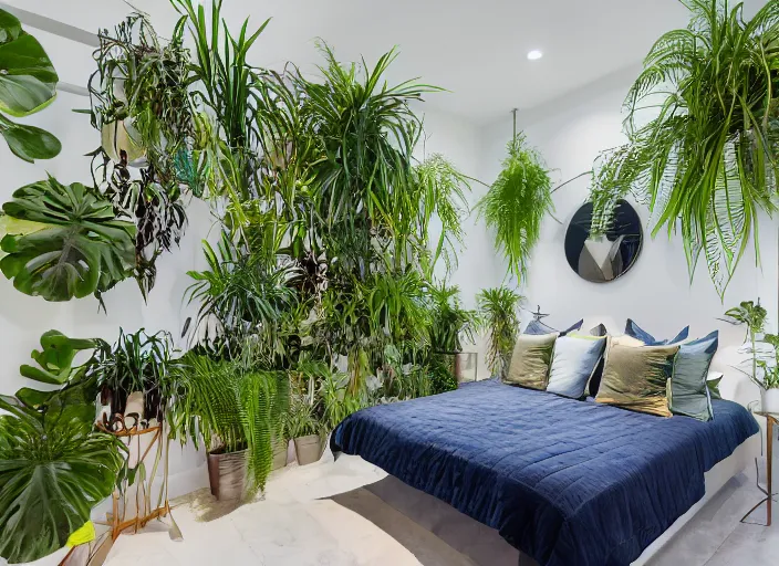 Prompt: 8 k photograph of stunning 2 0 2 2 wynwood studio apartment, award winning modern design, gorgeous exotic plants, designed by michael wolk + deborah dimare