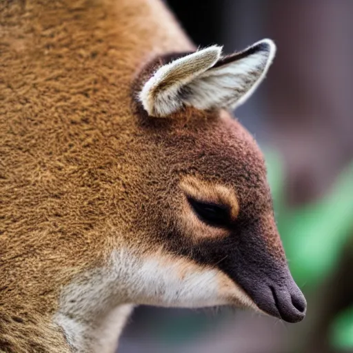 Image similar to a close up photograph of anthropomorphic samurai Kangaroo, Jungle Background, 40mm lens, focused