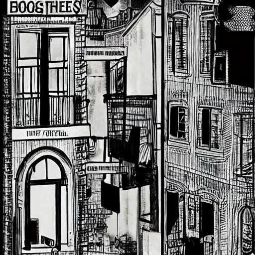 Image similar to by jacques tardi, by andrew boog faithfull subtle, fine isometric, scarlet. a beautiful performance art. i was born in a house with a million rooms, built on a small, airless world on the edge of an empire of light & commerce.