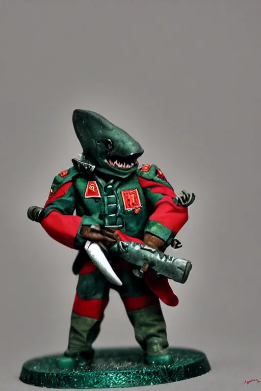 Image similar to Blåhaj shark in a commisar outfit