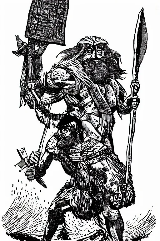 Image similar to ancient historically accurate depiction of the Bible Character Goliath of Gath, the Philistine warrior giant by mcbess