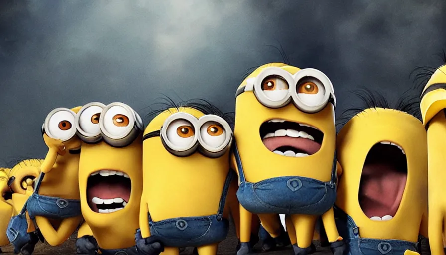 Image similar to fight!! club!!!!, fight!! club!!!! ((((the minions)))), movie still, directed by David fincher